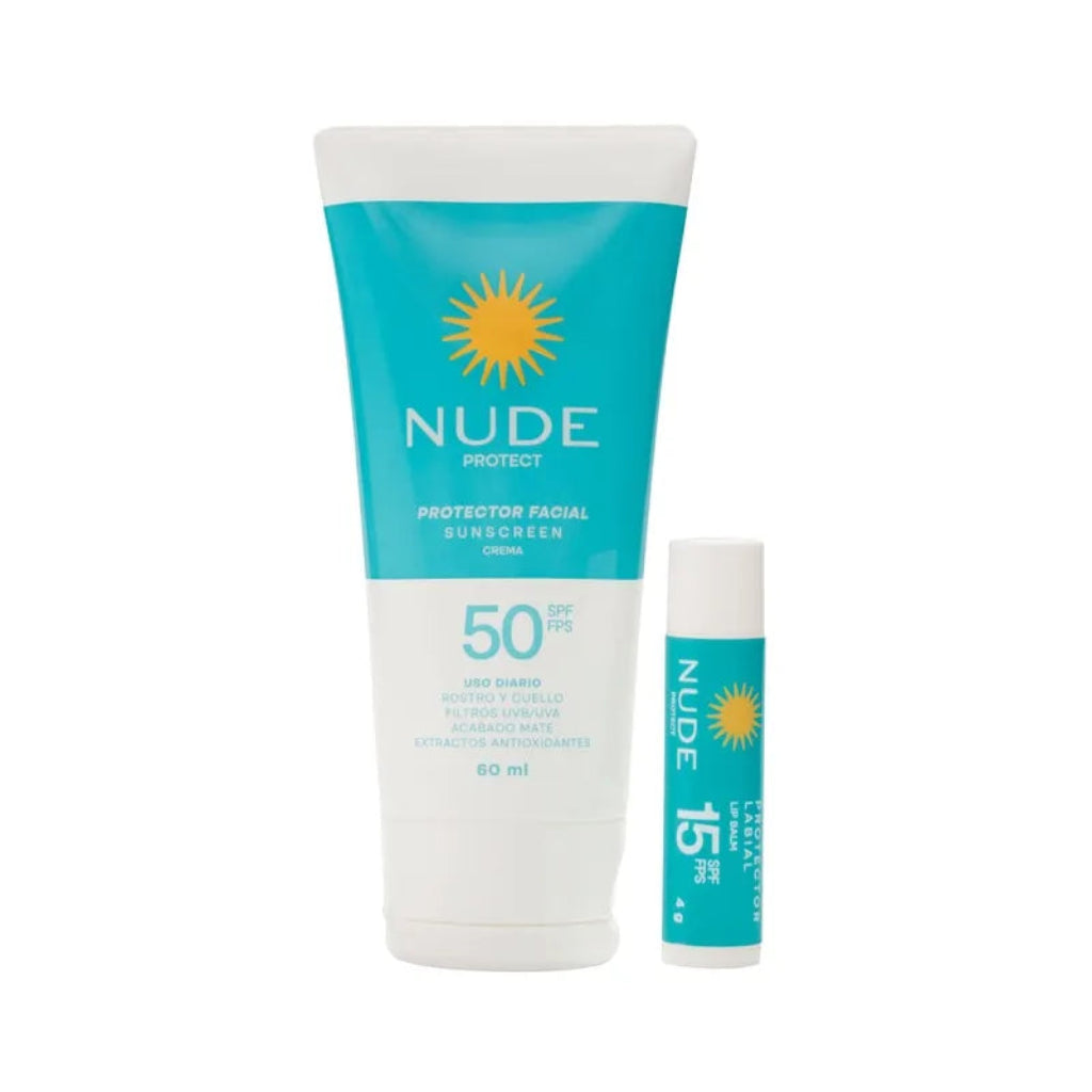 Bloqueador Solar Facial SPF50 60 ml + Protector Labial Nude