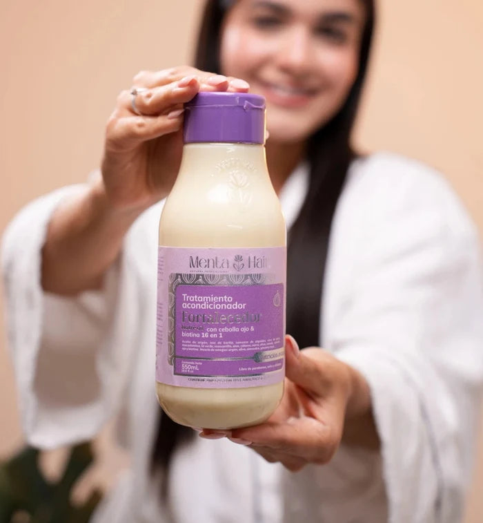 TRATAMIENTO ACONDICIONADOR FORTALECEDOR CON CEBOLLA Y AJO *550ML MENTA HAIR