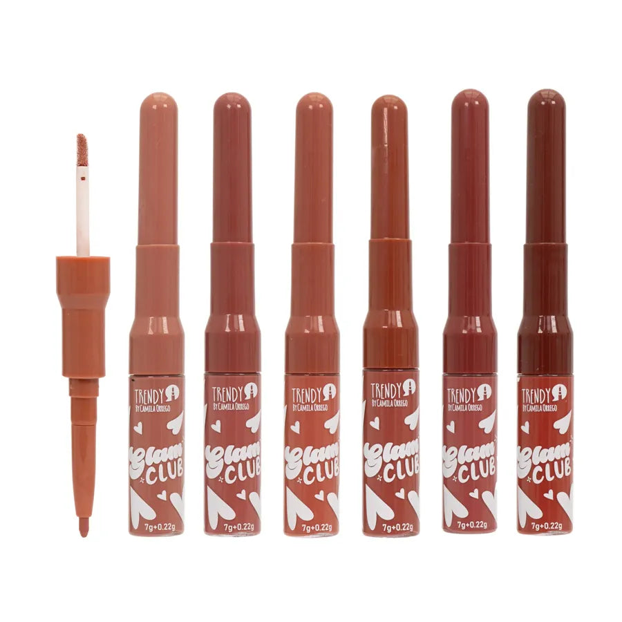 Labial Líquido y Lápiz Delineador de Labios Glam Club Trendy