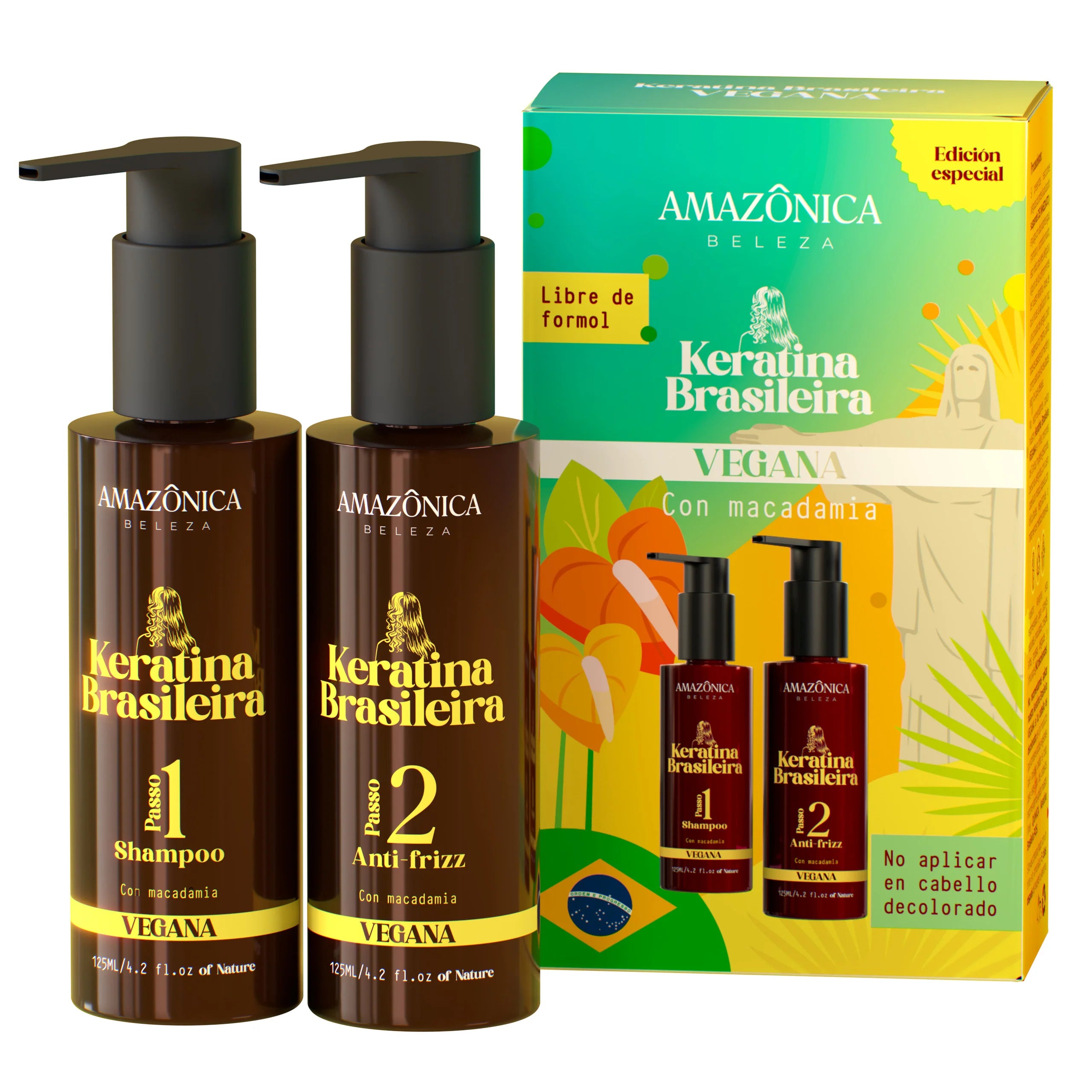 KERATINA BRASILERA VEGANA CON MACADAMIA KIT *125ML AMAZONICA BELEZA