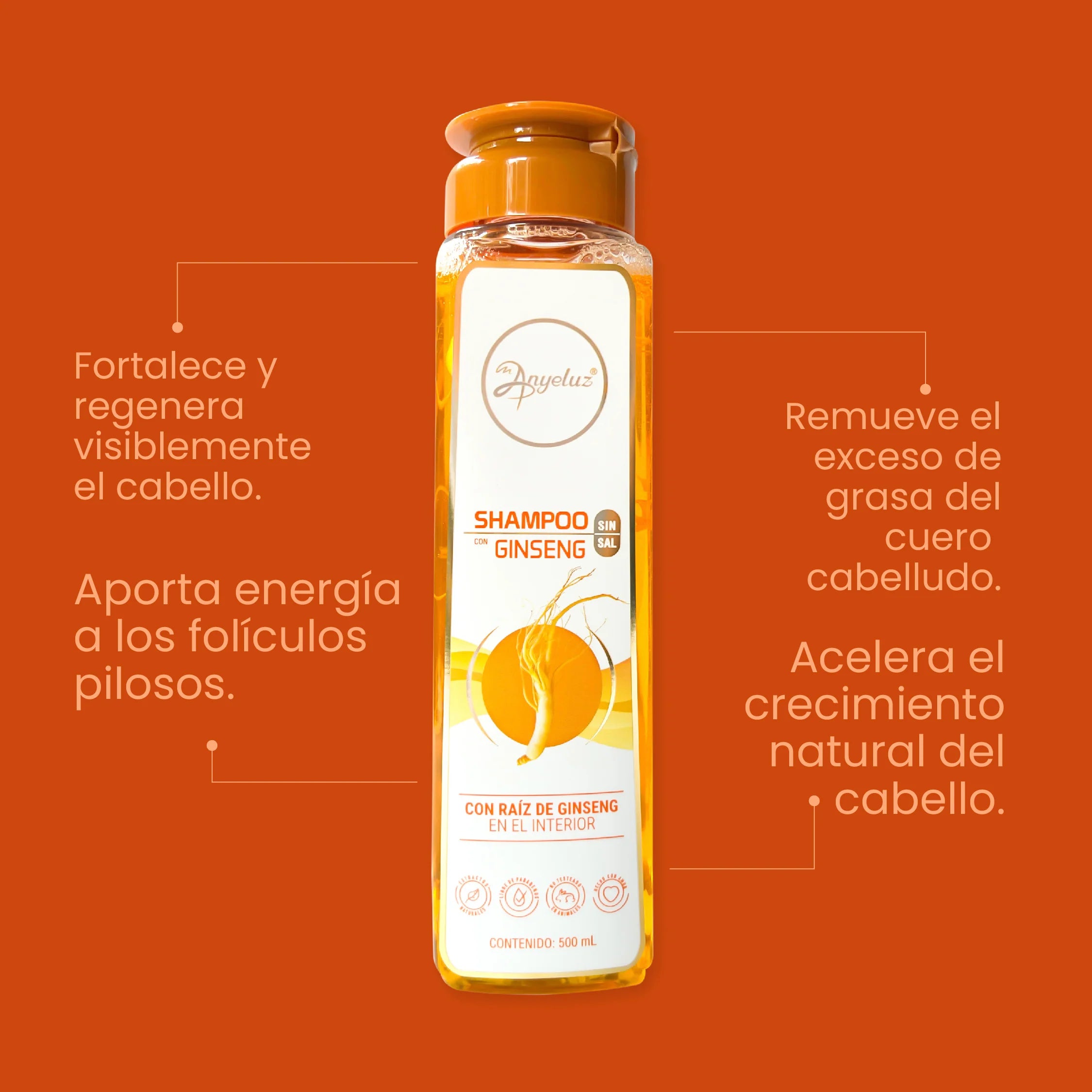 Shampoo Revitalizante de Ginseng Anyeluz 500 ml