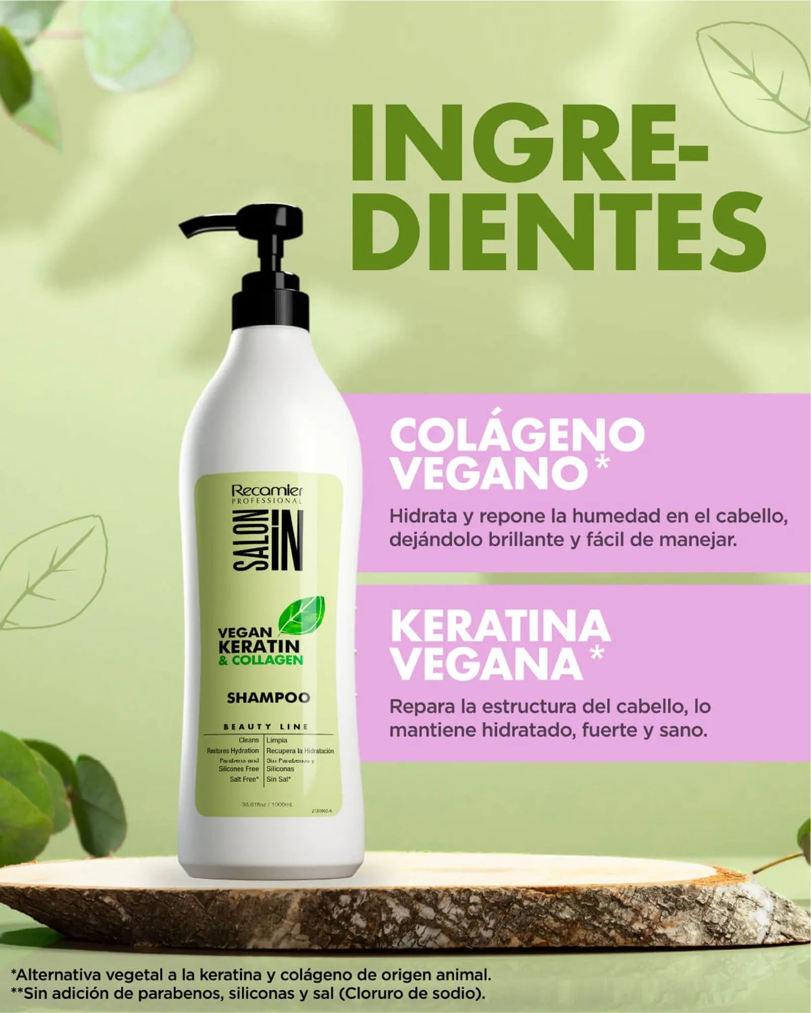 Shampoo Vegan Keratin Collagen Recamier 1000 ml