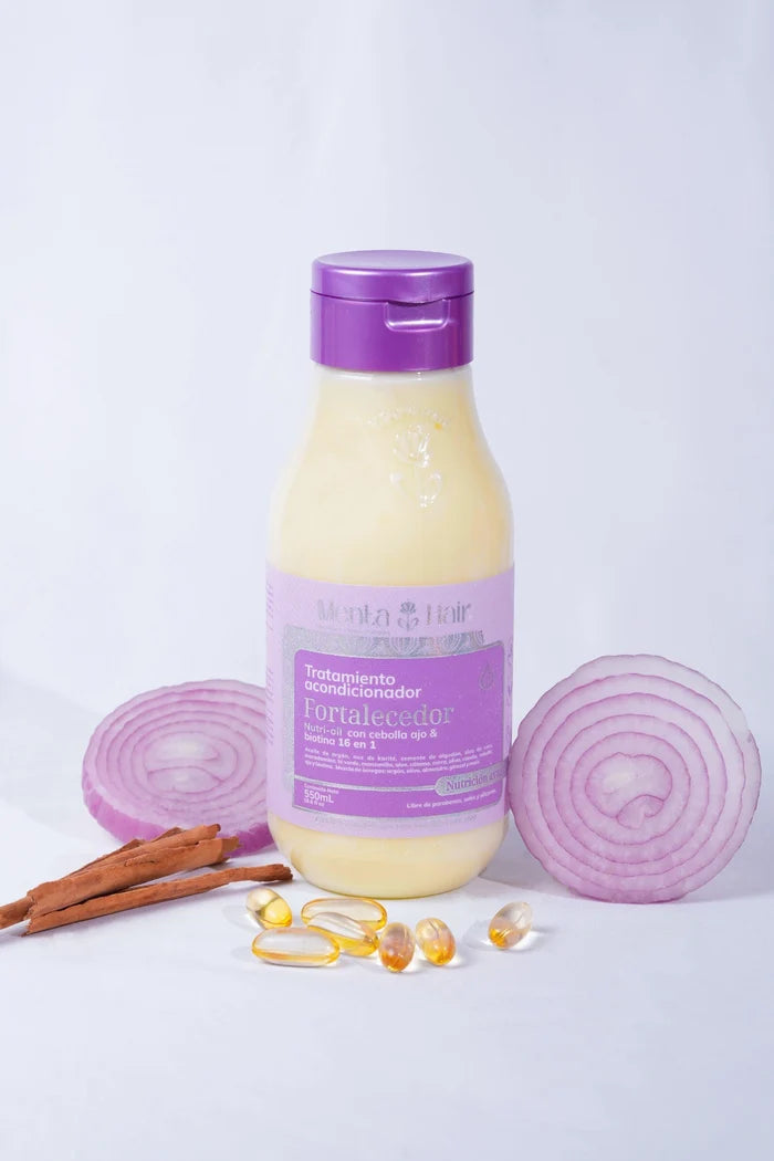 TRATAMIENTO ACONDICIONADOR FORTALECEDOR CON CEBOLLA Y AJO *550ML MENTA HAIR