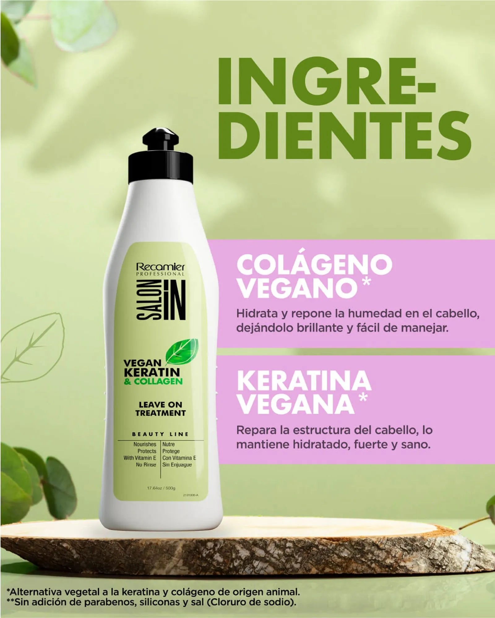 Tratamiento Leave On Vegan Keratin Collagen Recamier 500 ml