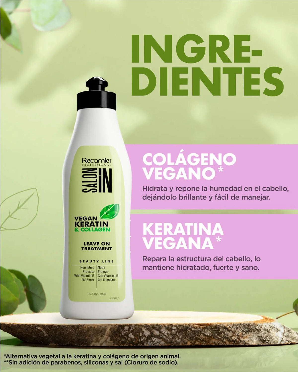 Tratamiento Leave On Keratin Collagen Recamier 500 ml vista frontal